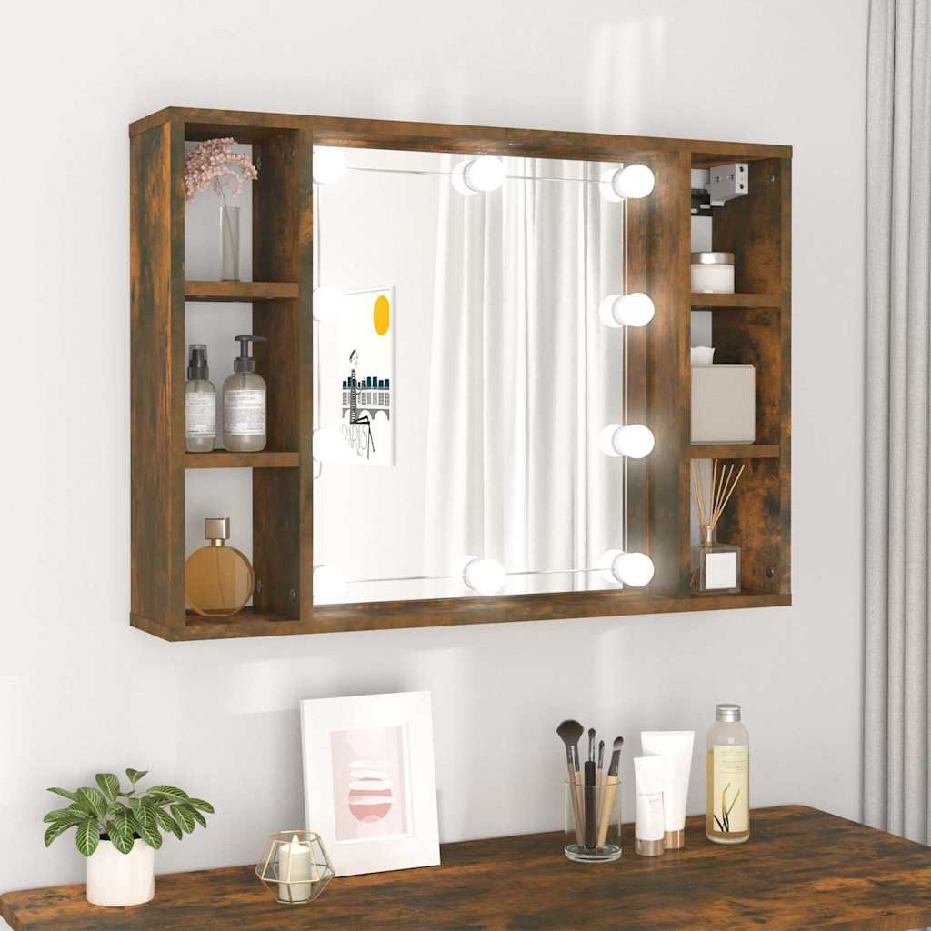 vidaXL Peilikaappi LED-valoilla savutammi 76x15x55 cm