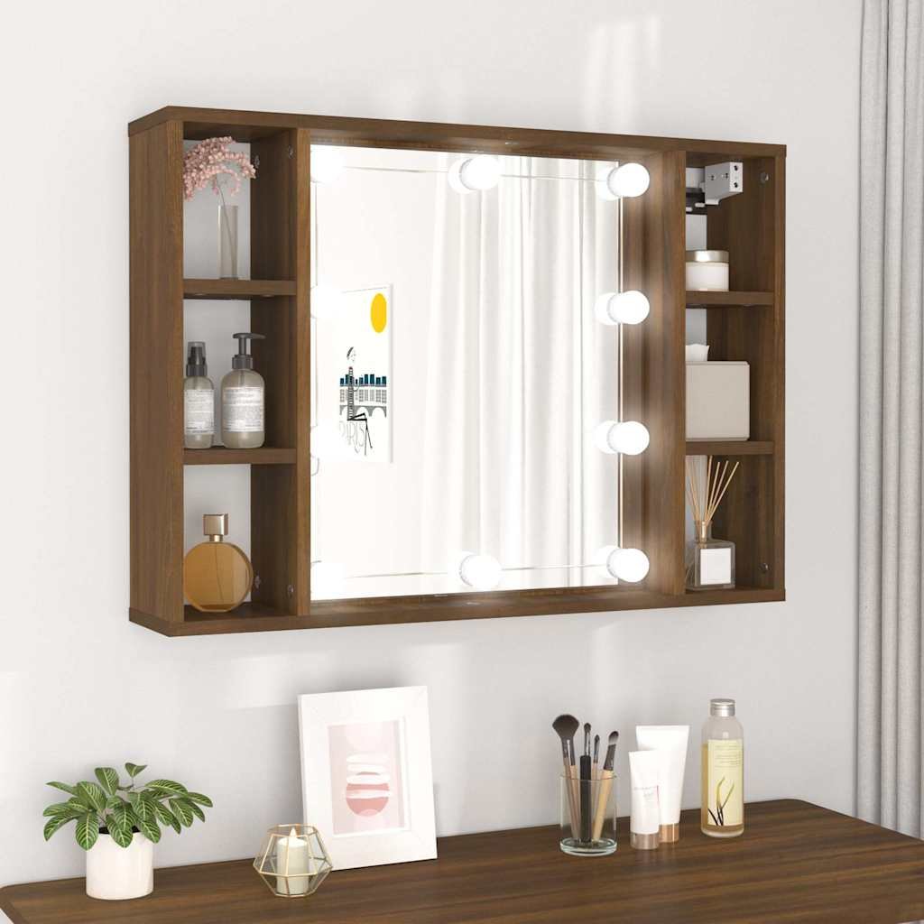 vidaXL Peilikaappi LED-valoilla ruskea tammi 76x15x55 cm