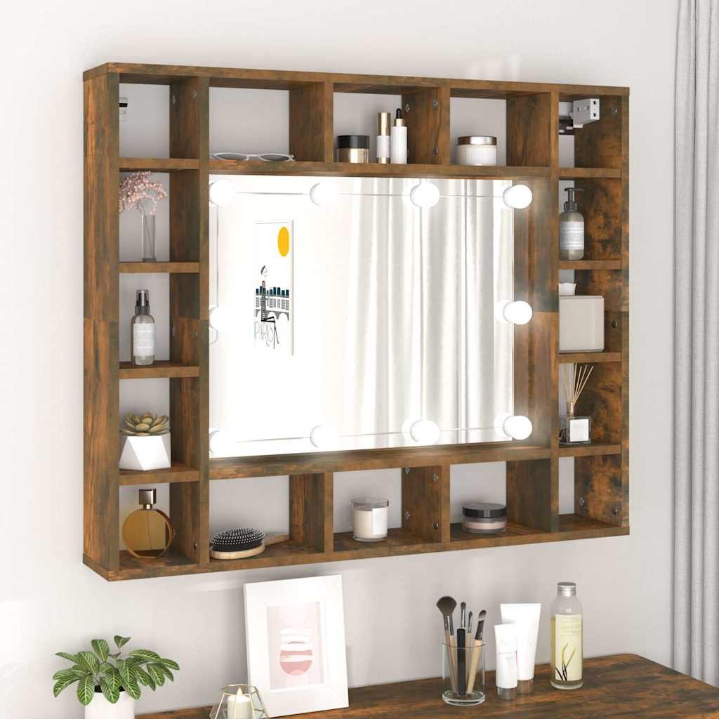 vidaXL Peilikaappi LED-valoilla savutammi 91x15x76,5 cm