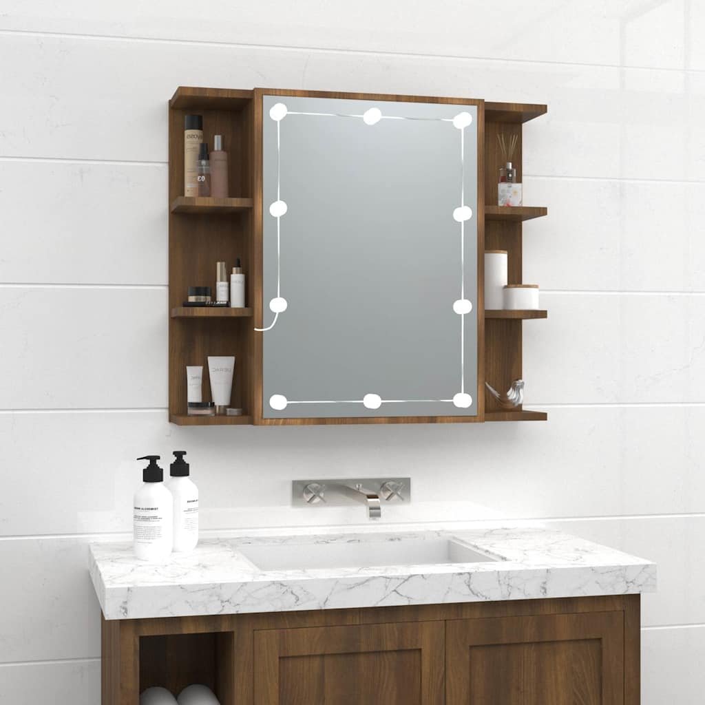 vidaXL Peilikaappi LED-valoilla ruskea tammi 70x16,5x60 cm