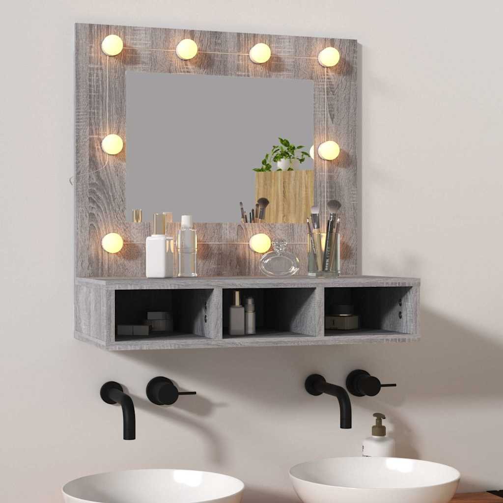 vidaXL Peilikaappi LED-valoilla harmaa Sonoma 60x31,5x62 cm