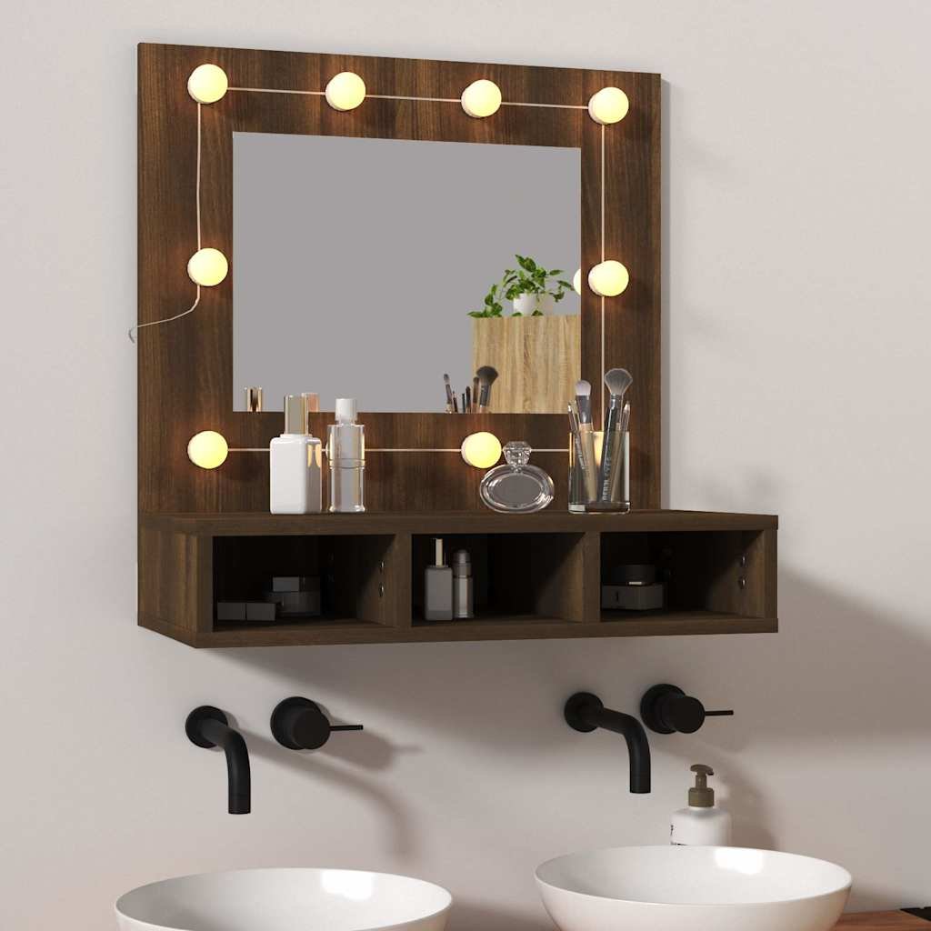 vidaXL Peilikaappi LED-valoilla ruskea tammi 60x31,5x62 cm