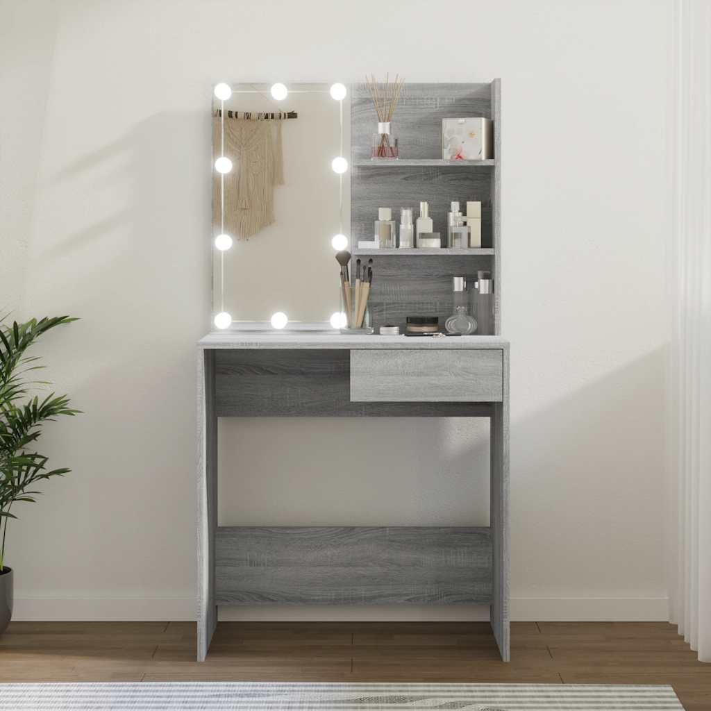 vidaXL Peilipöytä LED-valoilla harmaa Sonoma 74,5x40x141 cm