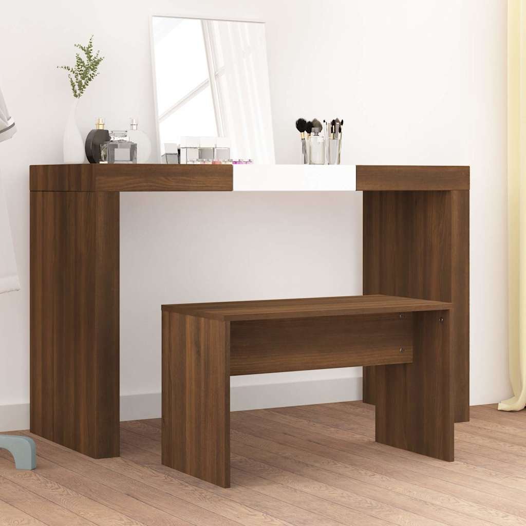 vidaXL Meikkijakkara ruskea tammi 70x35x45 cm tekninen puu