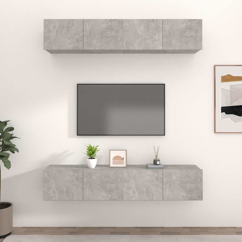 vidaXL TV-kaapit 4 kpl betoninharmaa 80x30x30 cm tekninen puu