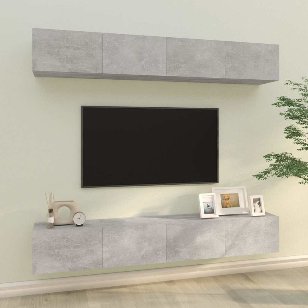vidaXL TV-seinäkaapit 4 kpl betoninharmaa 100x30x30 cm