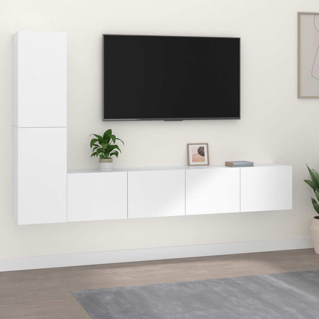 vidaXL 4-osainen TV-kaappisarja valkoinen tekninen puu