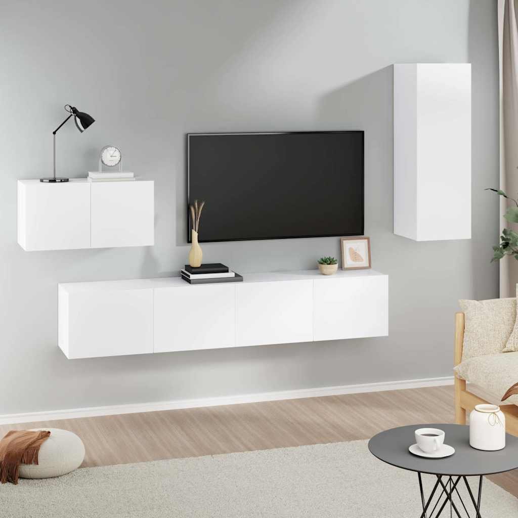 vidaXL 4-osainen TV-kaappisarja valkoinen tekninen puu