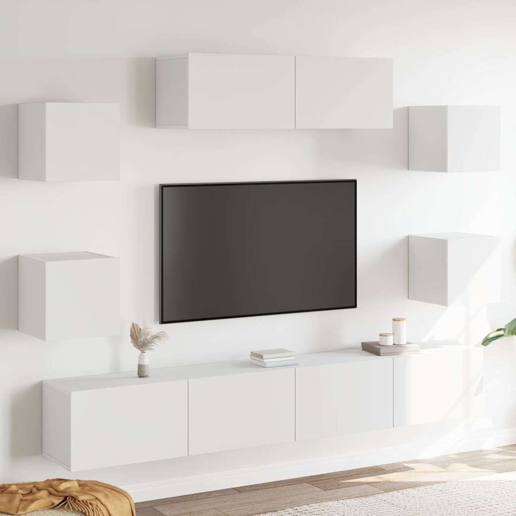 vidaXL 7-osainen TV-kaappisarja valkoinen tekninen puu