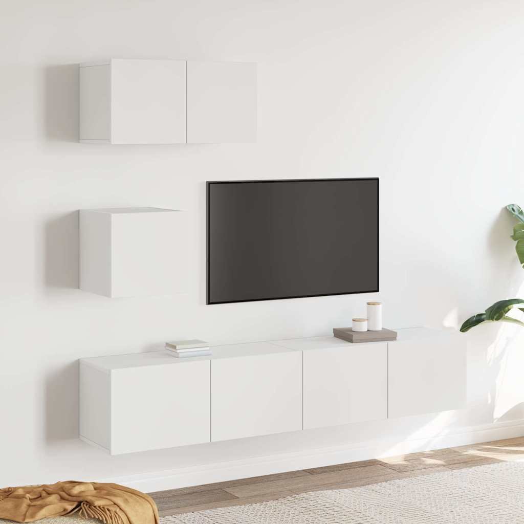 vidaXL 4-osainen TV-kaappisarja valkoinen tekninen puu