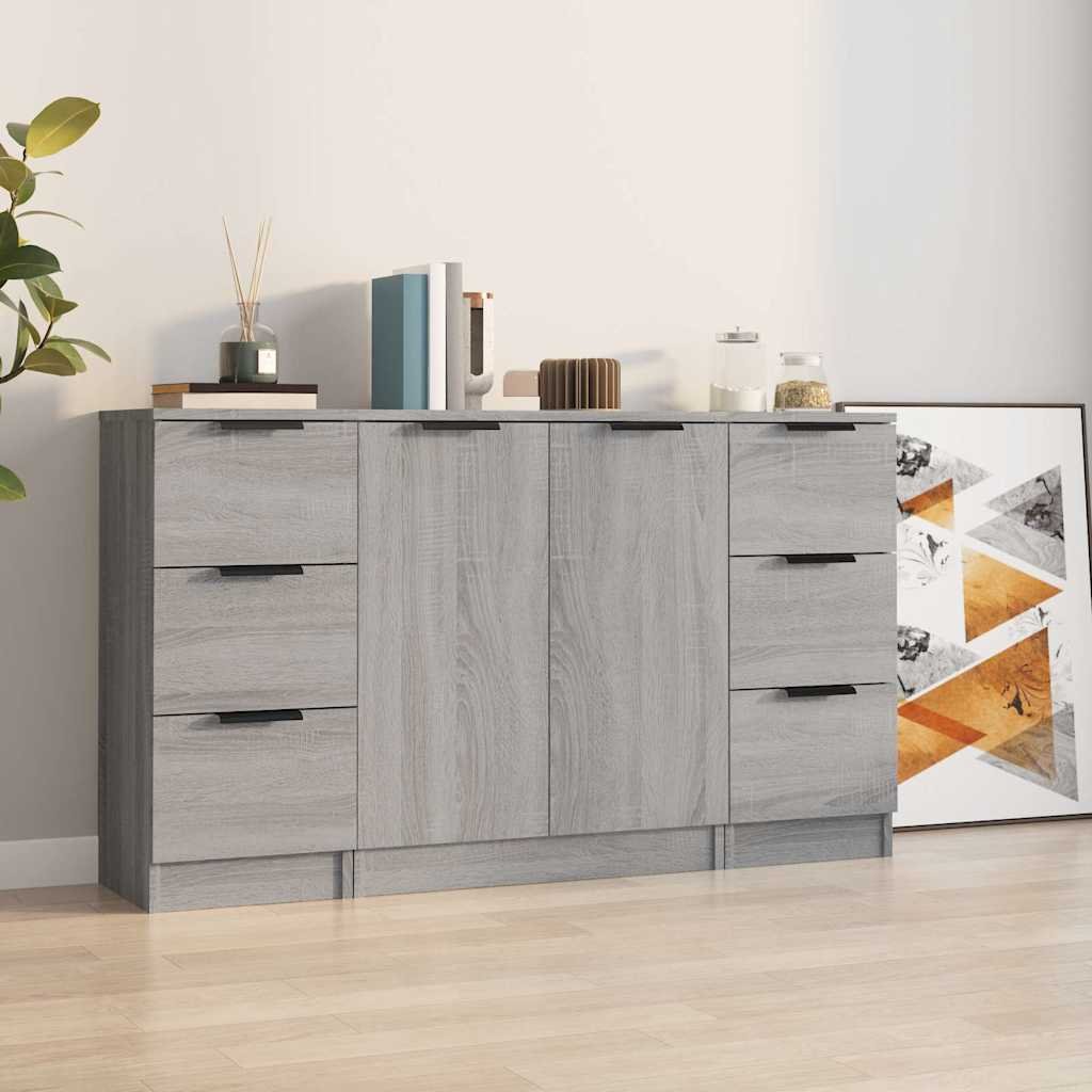 vidaXL Senkit 3 kpl harmaa Sonoma tekninen puu