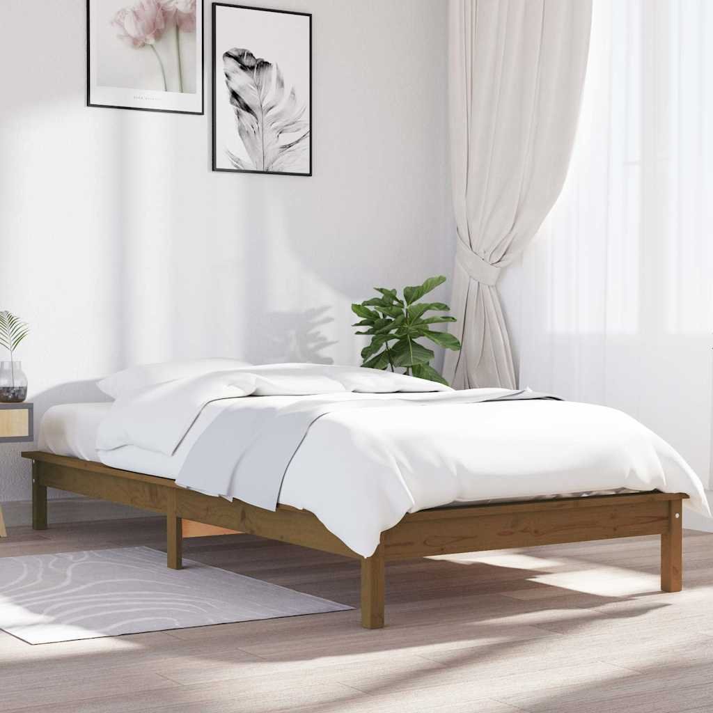 vidaXL Sängynrunko hunajanruskea 90x200 cm täysi mänty