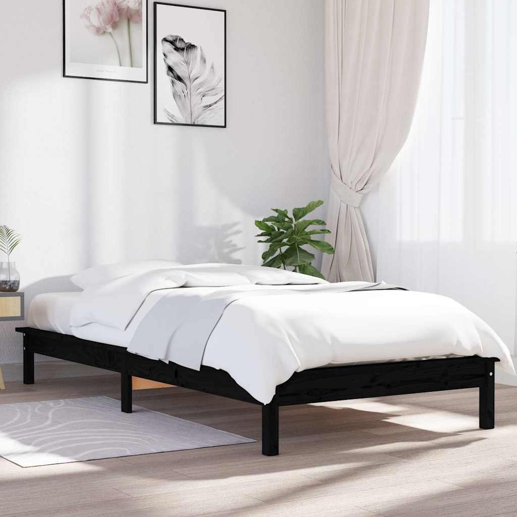 vidaXL Sängynrunko musta 100x200 cm täysi mänty