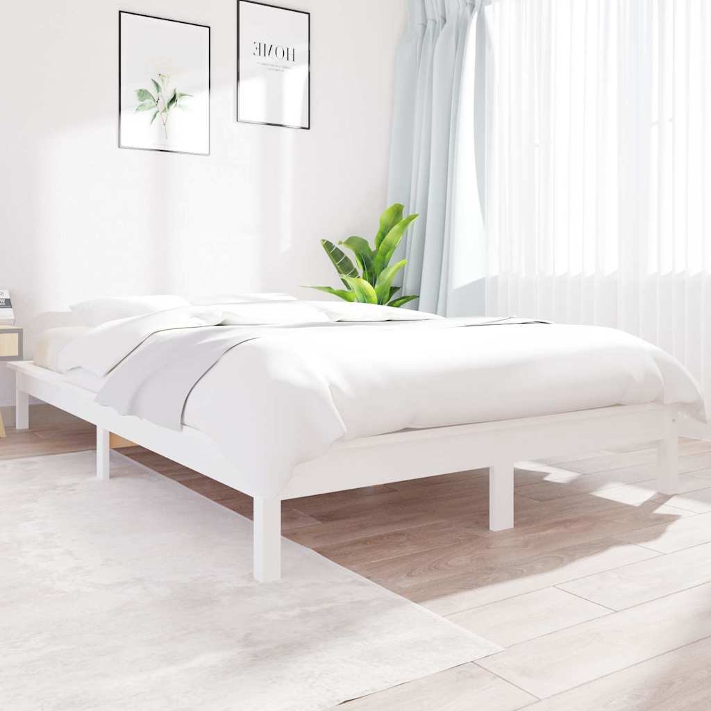 vidaXL Sängynrunko ilman patjaa valkoinen 140x190 cm täysi mänty