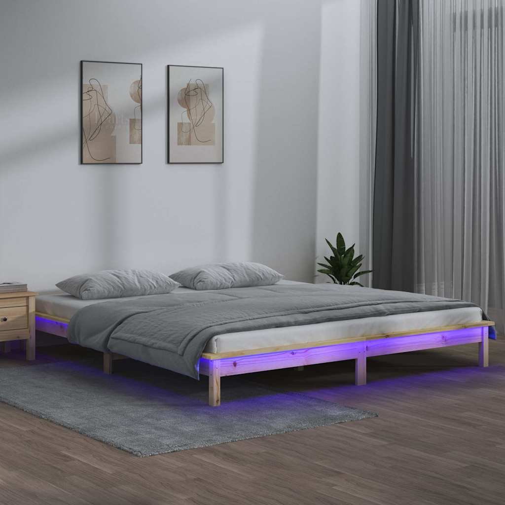 vidaXL Sängynrunko LED-valoilla 140x200 cm täysi puu