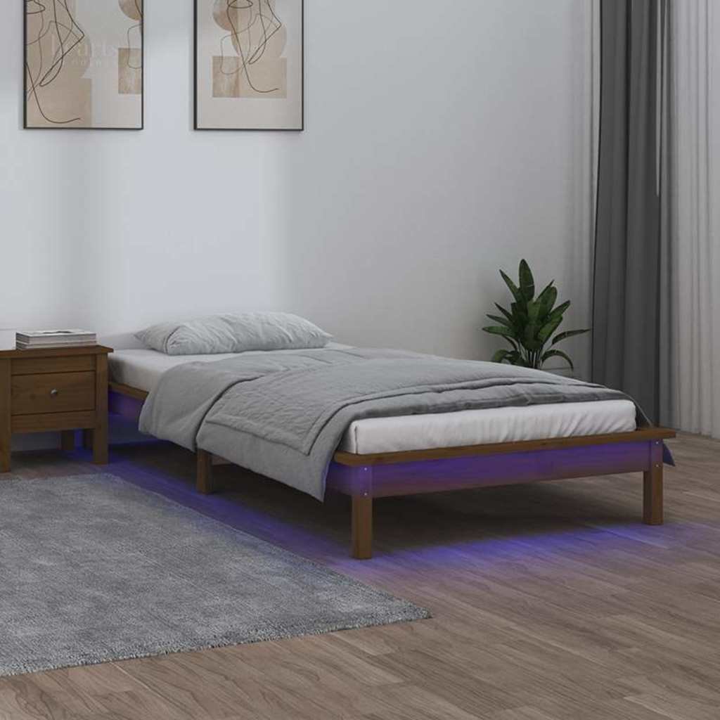 vidaXL Sängynrunko LED hunajanruskea 75x190 cm Small Single täysi puu