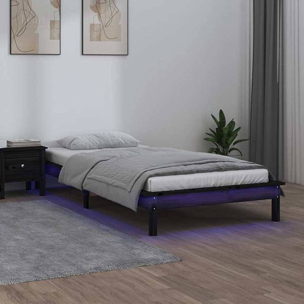 vidaXL Sängynrunko LED musta 75x190 cm Small Single täysi puu