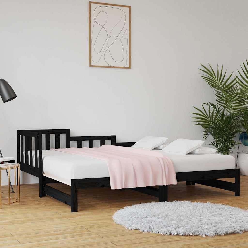 vidaXL Sohvasänky ulosvedettävä musta 2x (90x190) cm täysi mänty