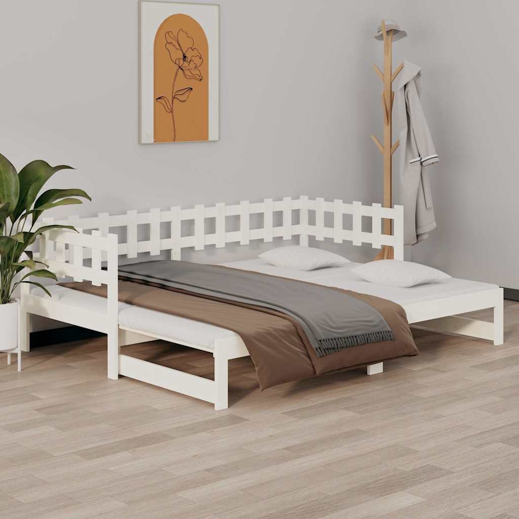 vidaXL Sohvasänky ulosvedettävä valkoinen 2x (90x190) cm täysi mänty