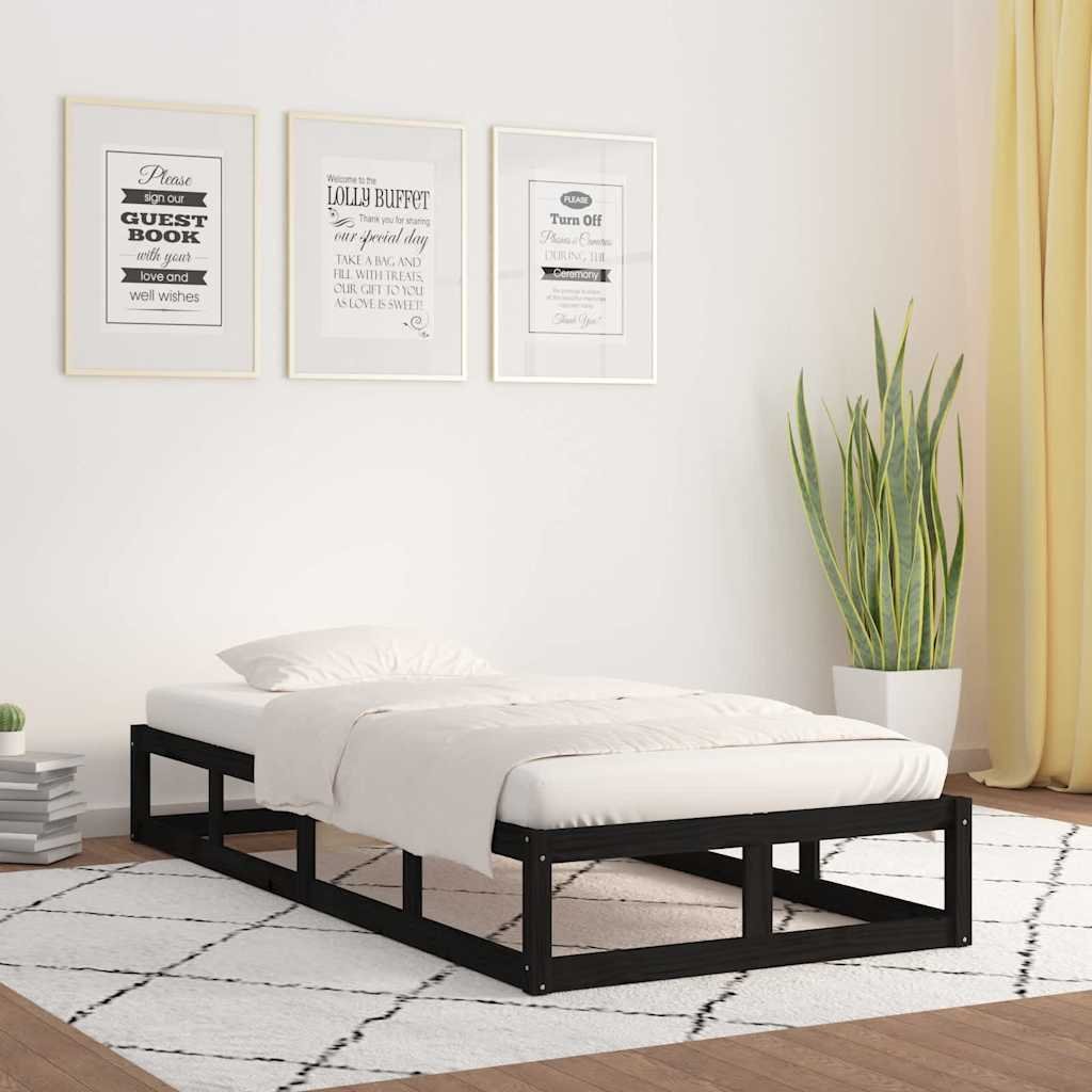 vidaXL Sängynrunko musta 90x200 cm täysi puu