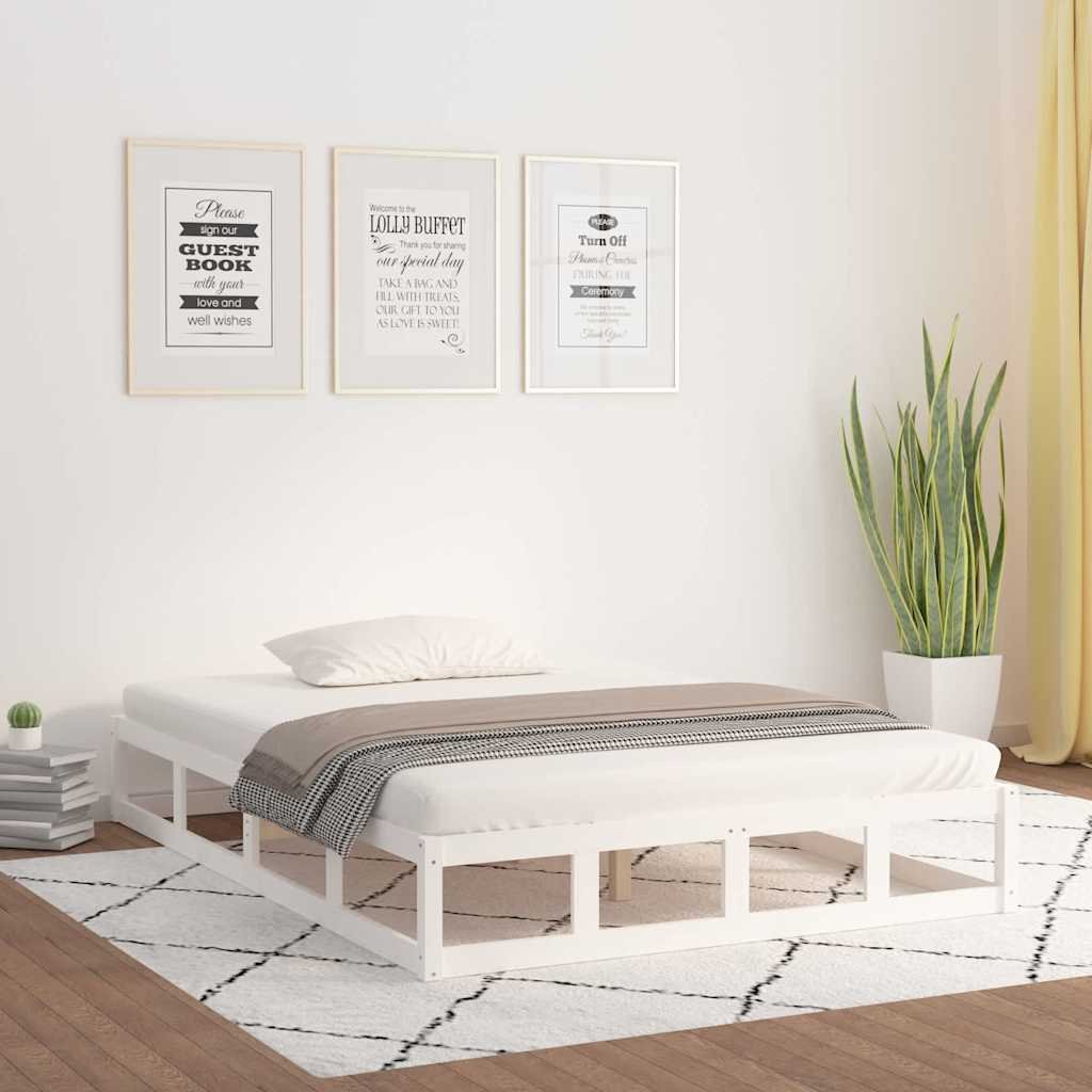vidaXL Sängynrunko valkoinen 150x200 cm King Size täysi puu