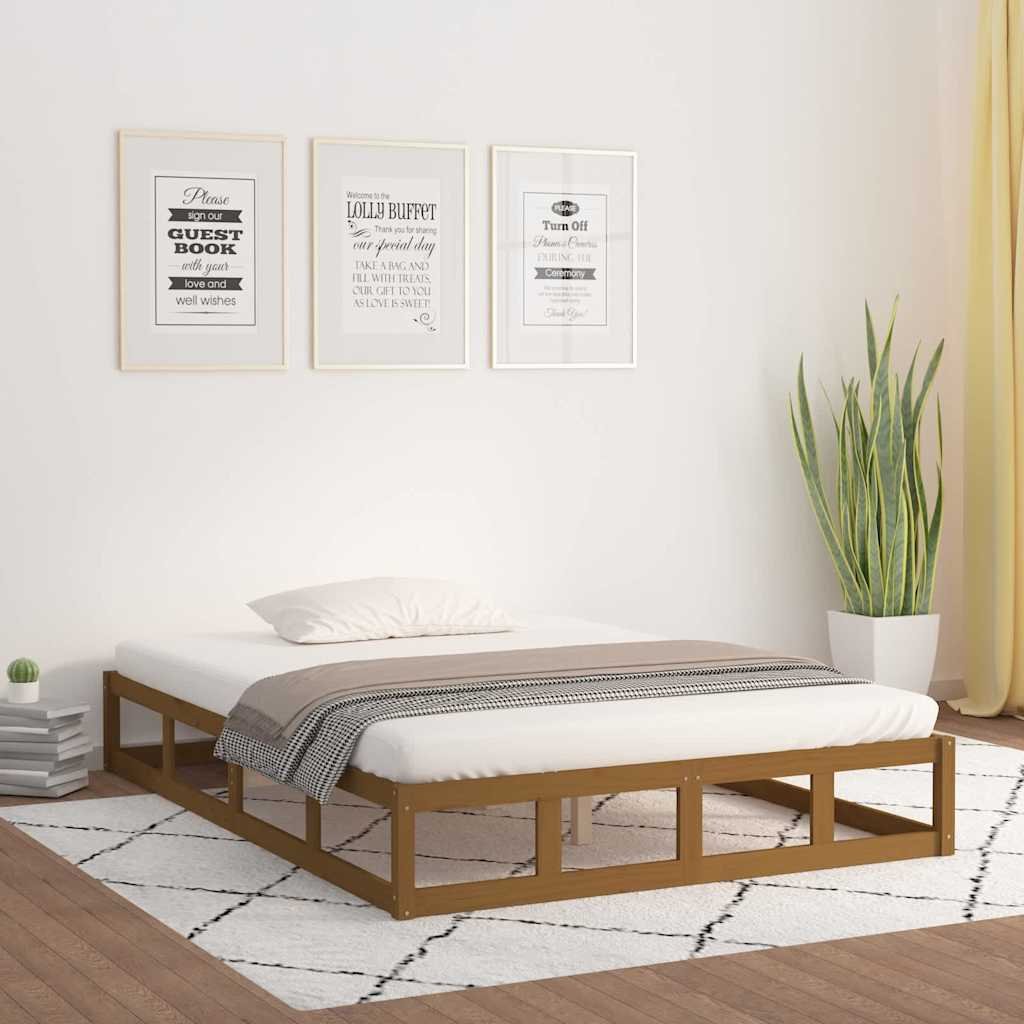 vidaXL Sängynrunko hunajanruskea 200x200 cm täysi mänty