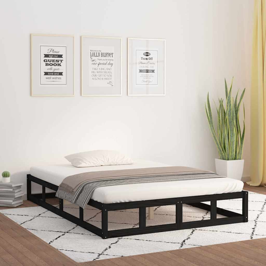 vidaXL Sängynrunko musta 120x190 cm Small Double täysi puu