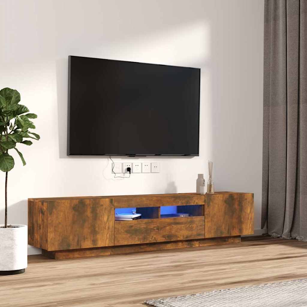 vidaXL 2-osainen TV-kaappisarja LED-valoilla savutammi tekninen puu