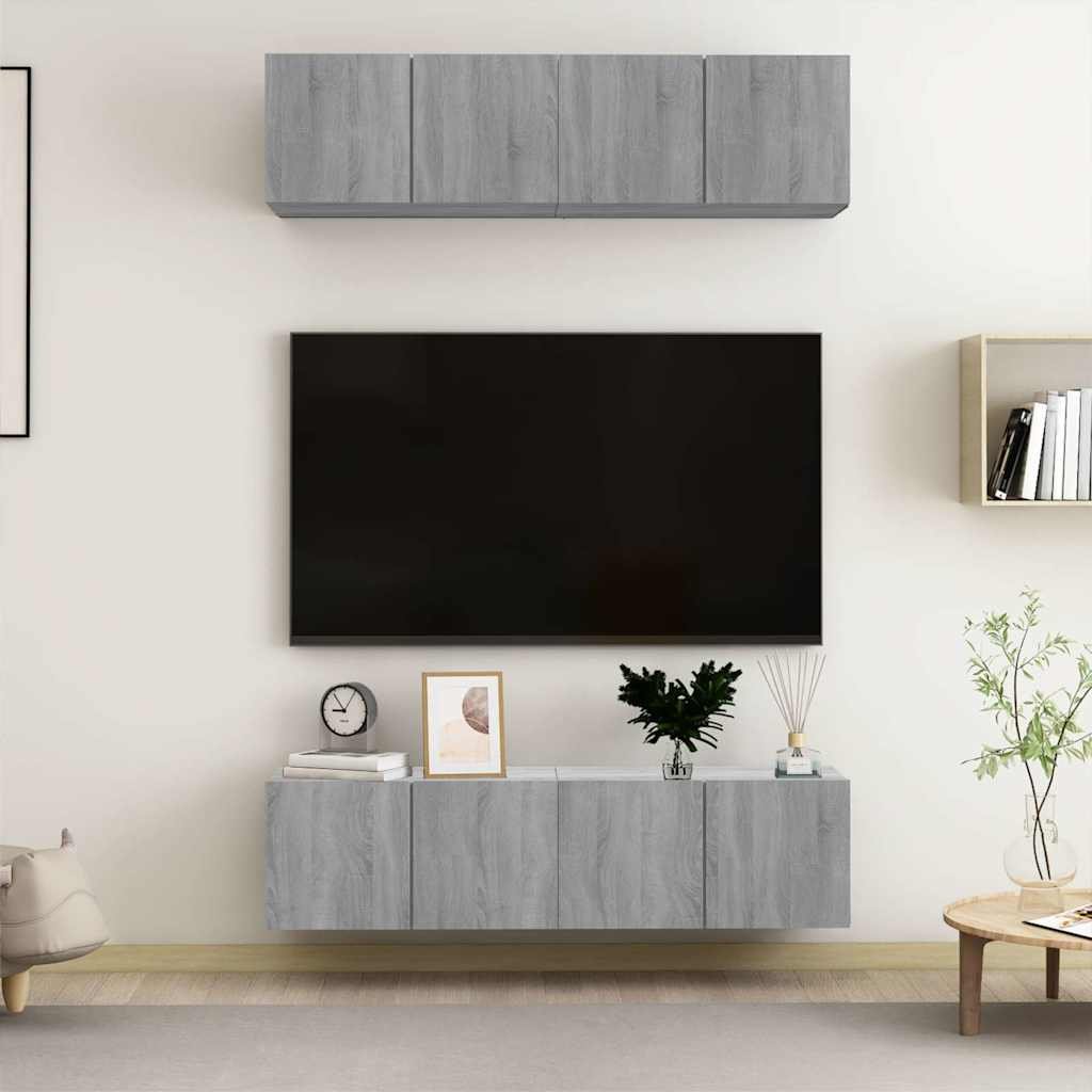 vidaXL TV-tasot 4 kpl harmaa Sonoma 60x30x30 cm tekninen puu