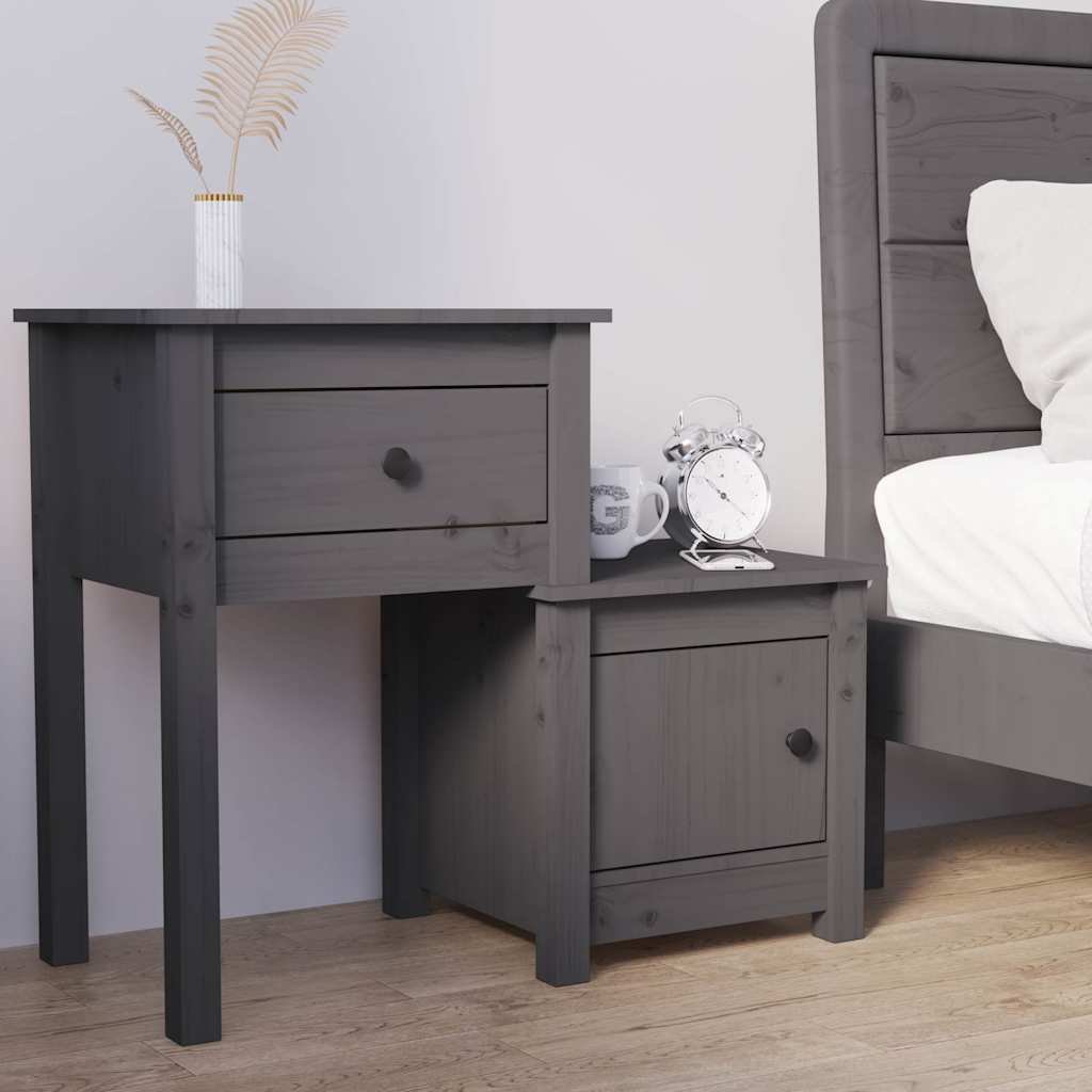 vidaXL Yöpöytä harmaa 79,5x38x65,5 cm täysi mänty