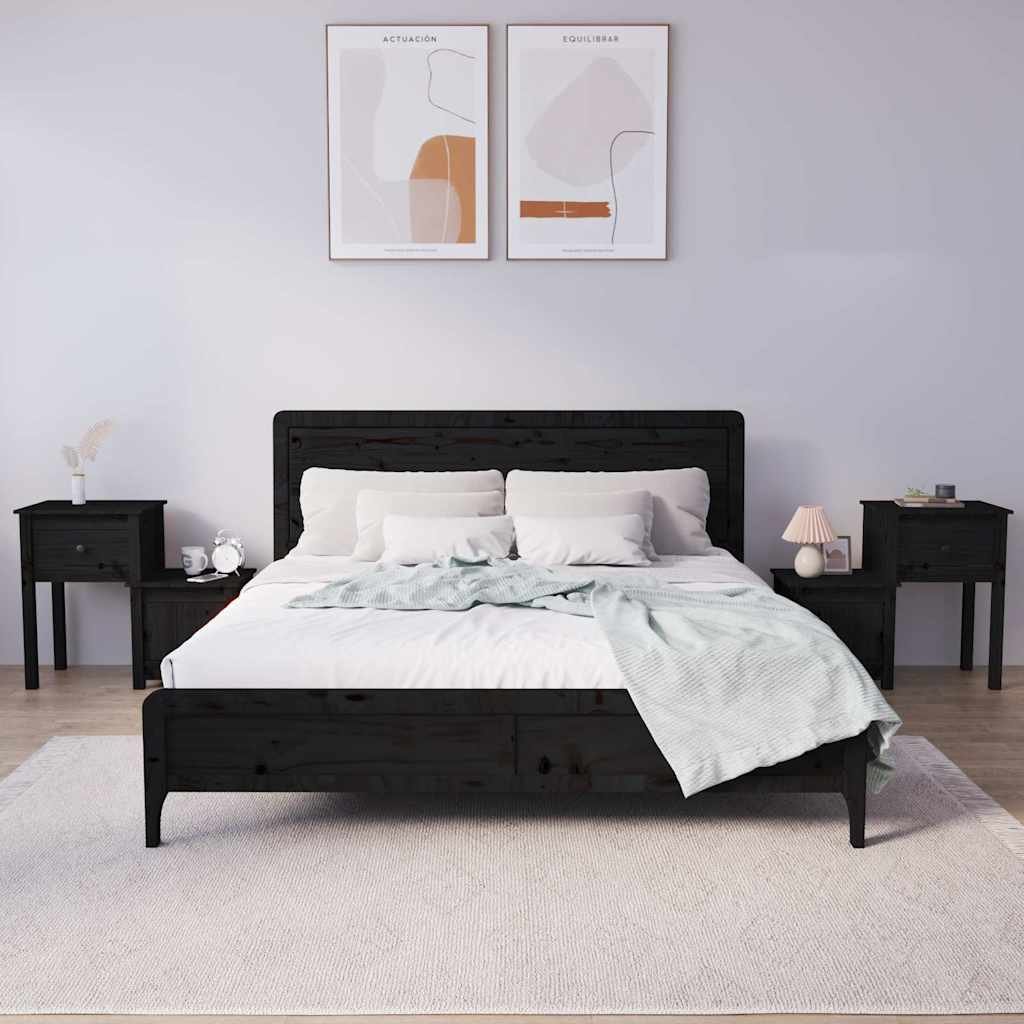 vidaXL Yöpöydät 2 kpl musta 79,5x38x65,5 cm täysi mänty