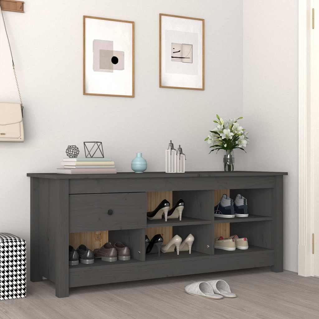 vidaXL Kenkäkaappi harmaa 110x38x45,5 cm täysi mänty