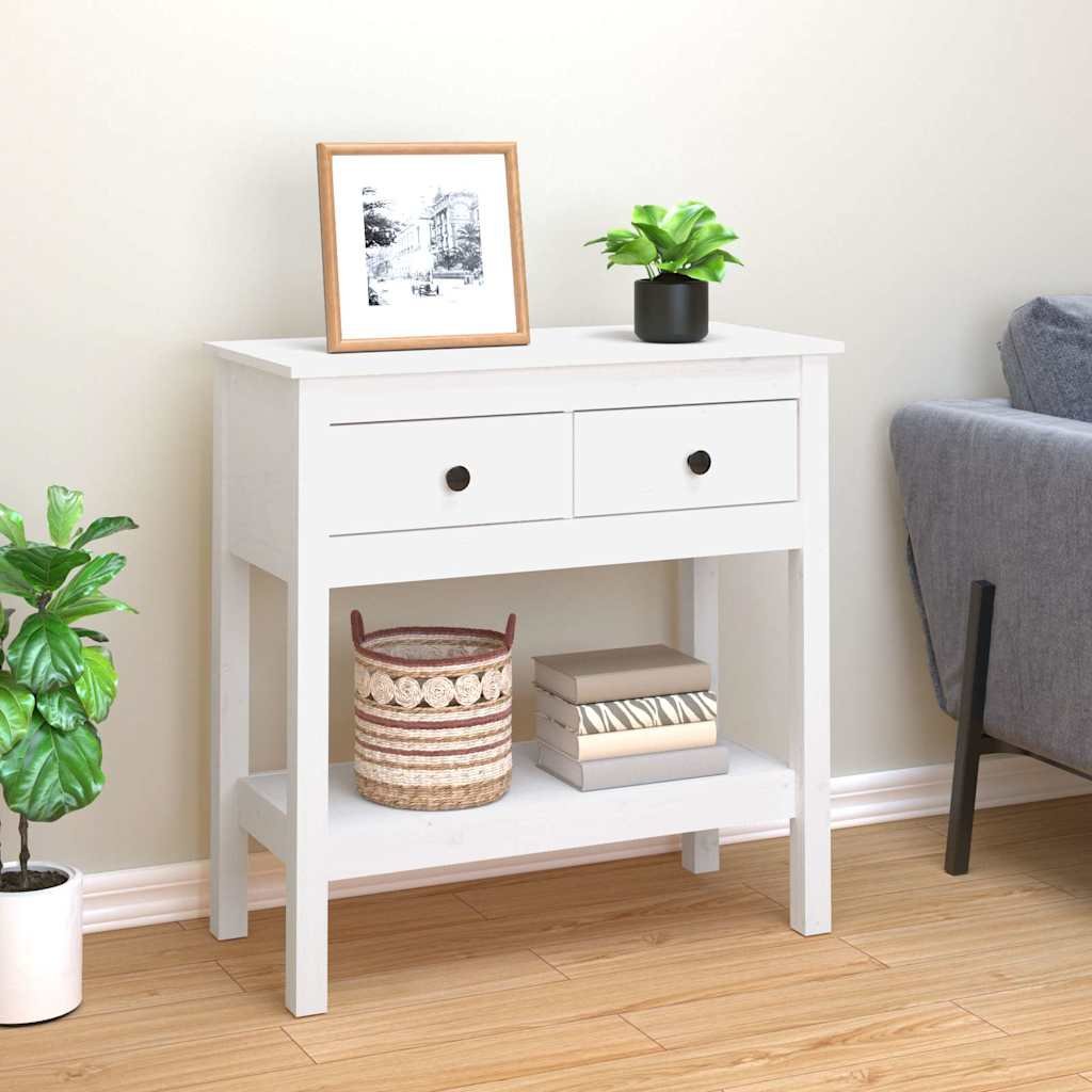 vidaXL Konsolipöytä valkoinen 75x35x75 cm täysi mänty