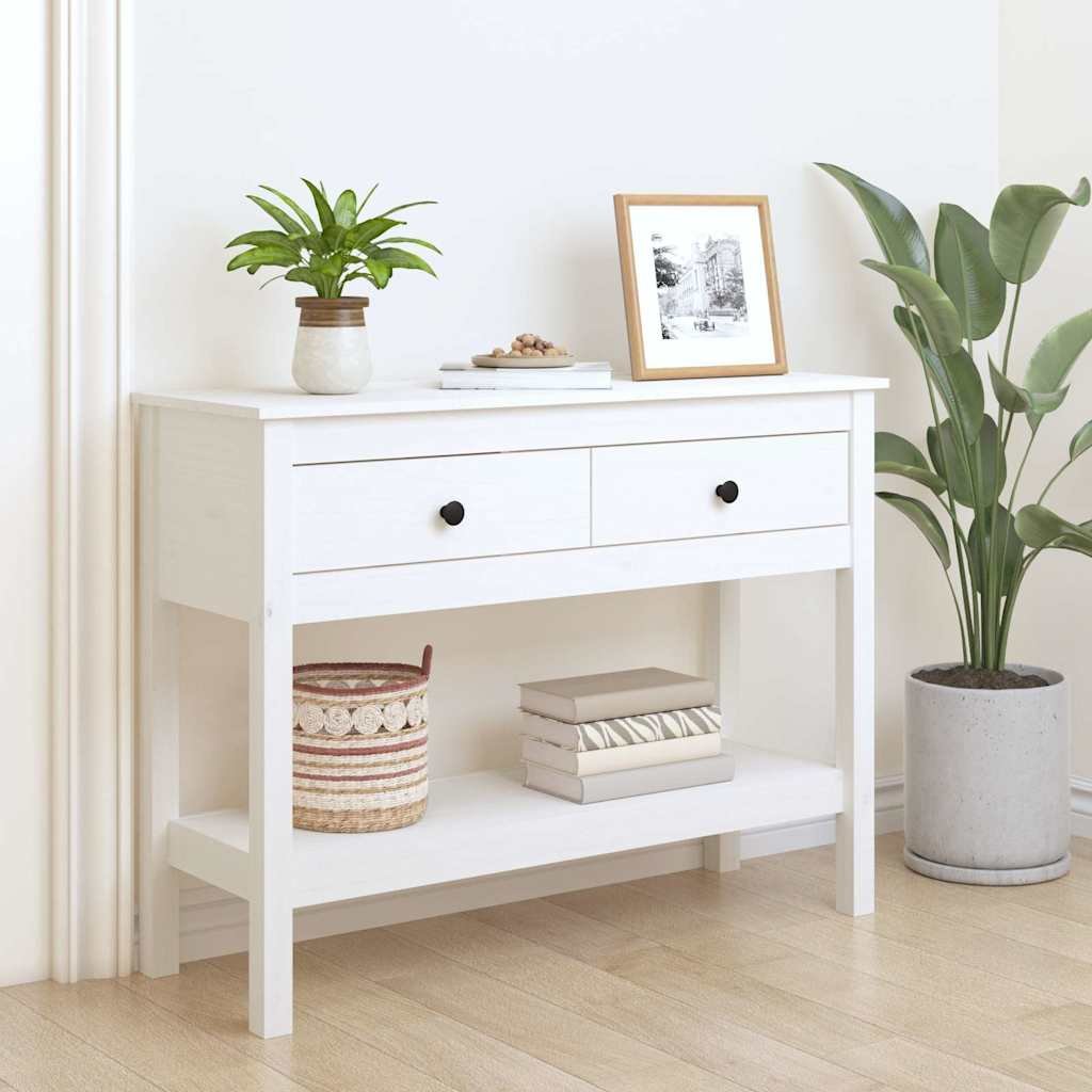 vidaXL Konsolipöytä valkoinen 100x35x75 cm täysi mänty