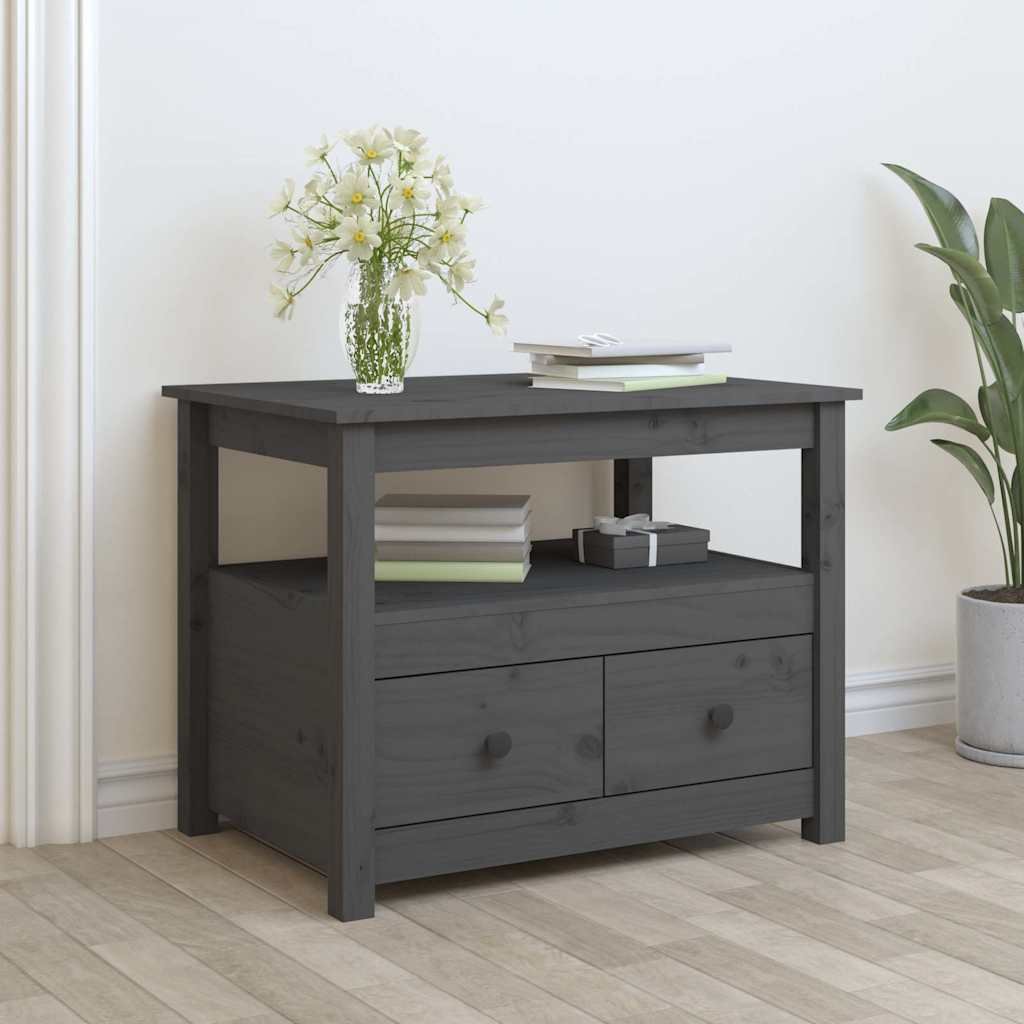 vidaXL Sohvapöytä harmaa 71x49x55 cm täysi mänty