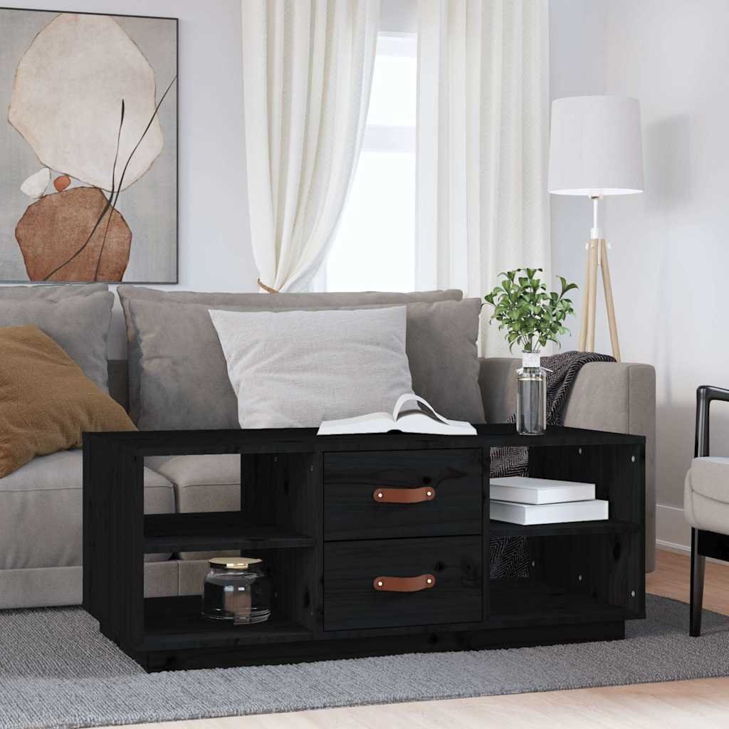 vidaXL Sohvapöytä musta 100x50x41 cm täysi mänty