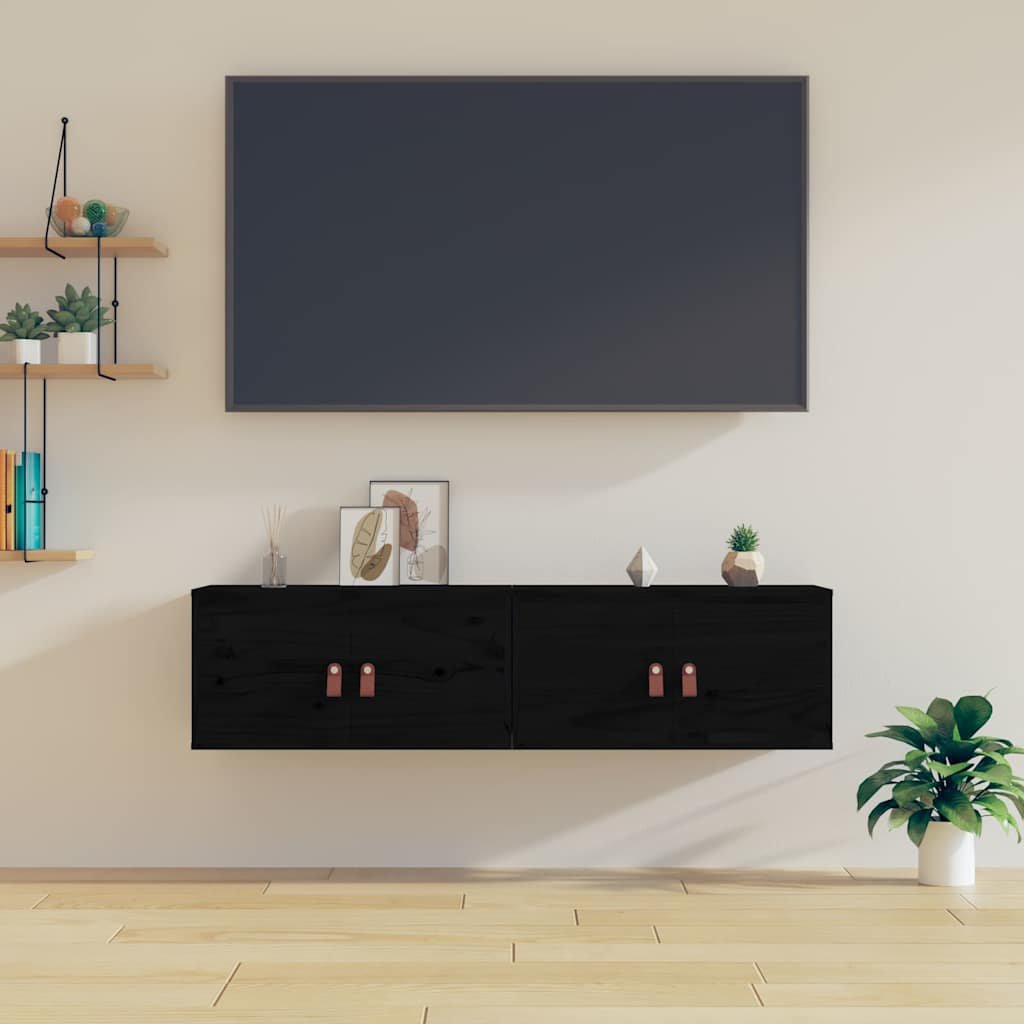 vidaXL Seinäkaapit 2 kpl musta 60x30x30 cm täysi mänty