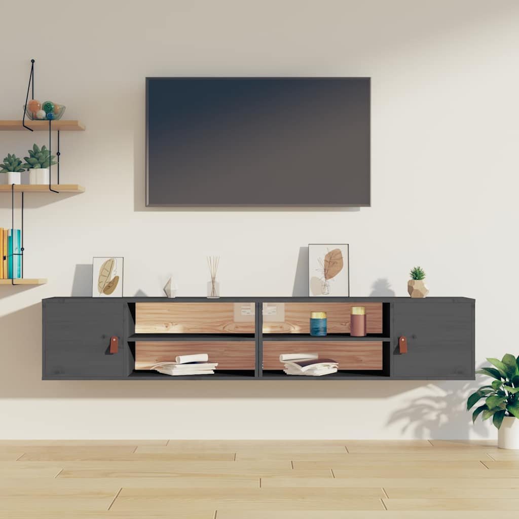vidaXL Seinäkaapit 2 kpl harmaa 80x30x30 cm täysi mänty