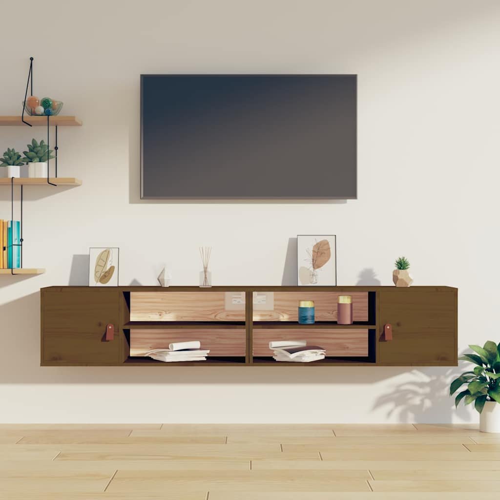 vidaXL Seinäkaapit 2 kpl hunajanruskea 80x30x30 cm täysi mänty