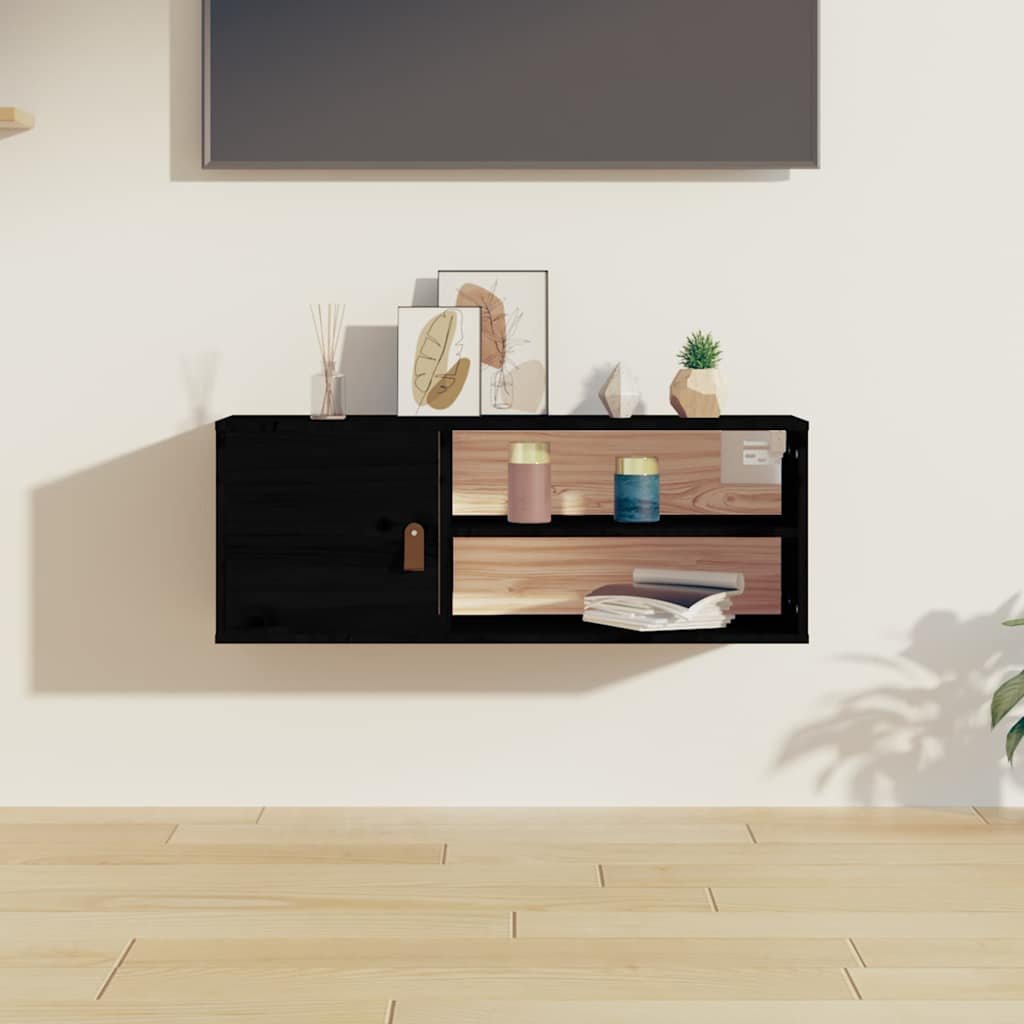 vidaXL Seinäkaappi musta 80x30x30 cm täysi mänty