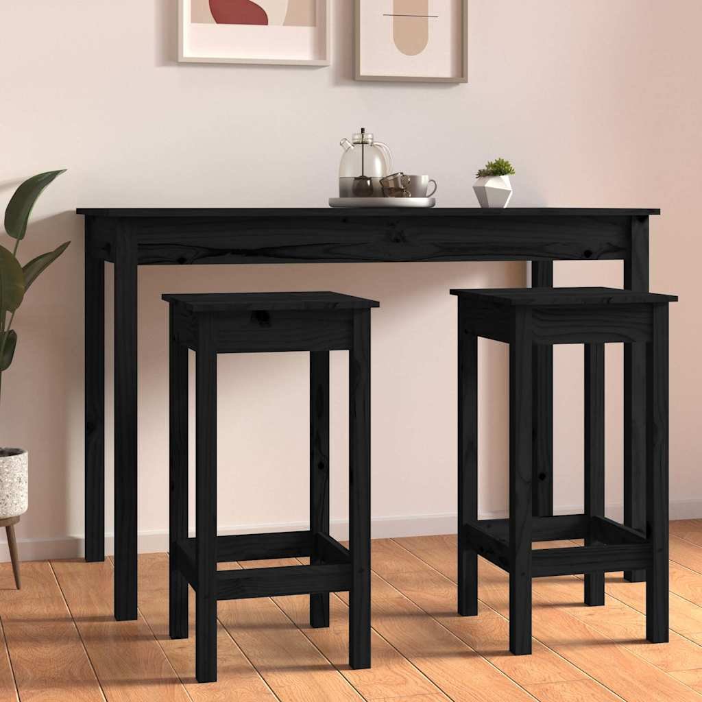 vidaXL Baarituolit 2 kpl musta 40x40x78 cm täysi mänty