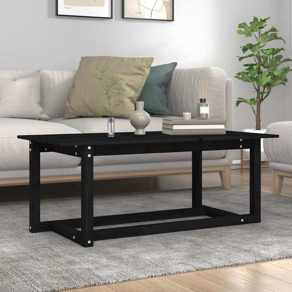 vidaXL Sohvapöytä musta 110x55x45 cm täysi mänty