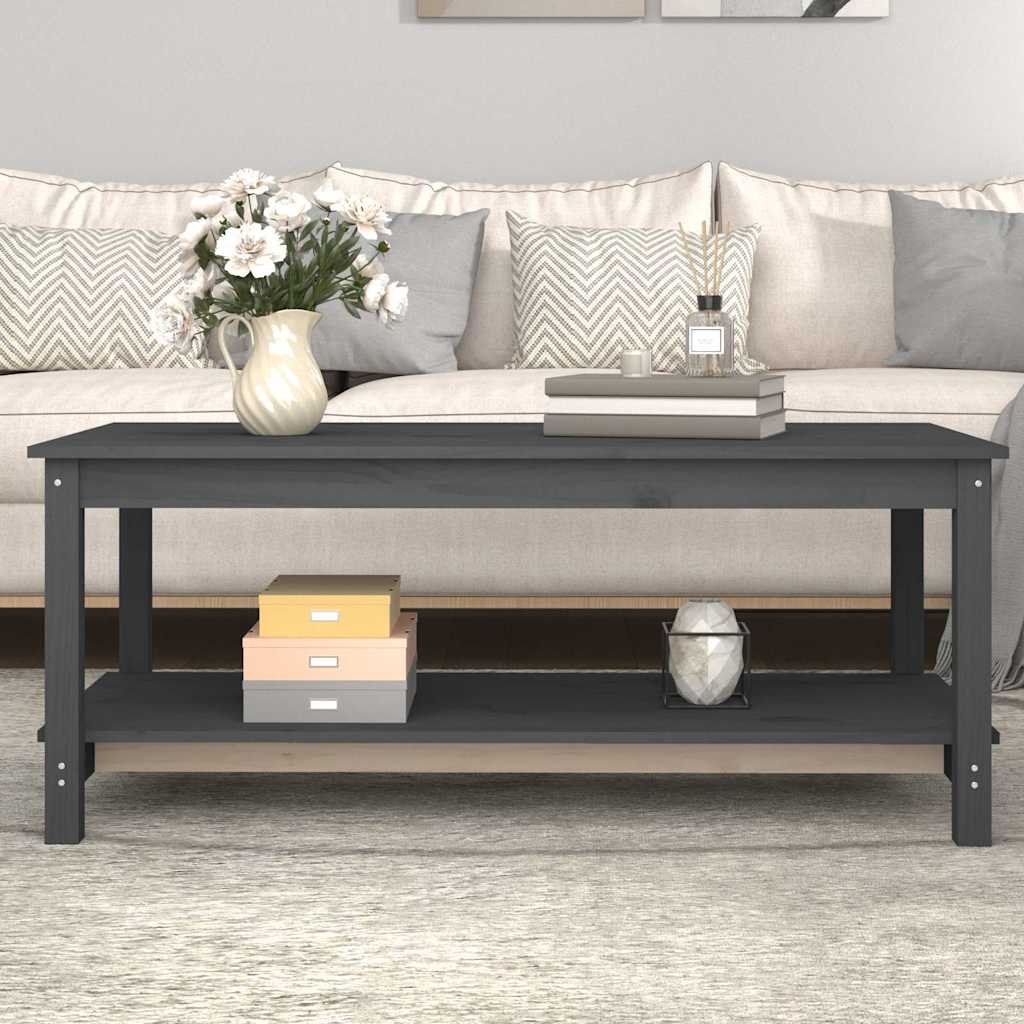 vidaXL Sohvapöytä harmaa 110x55x45 cm täysi mänty