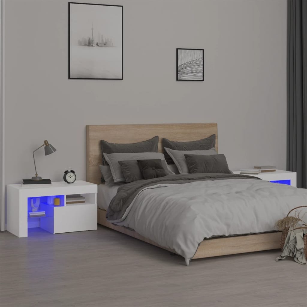 vidaXL Yöpöydät 2 kpl LED-valoilla valkoinen 70x36,5x40 cm