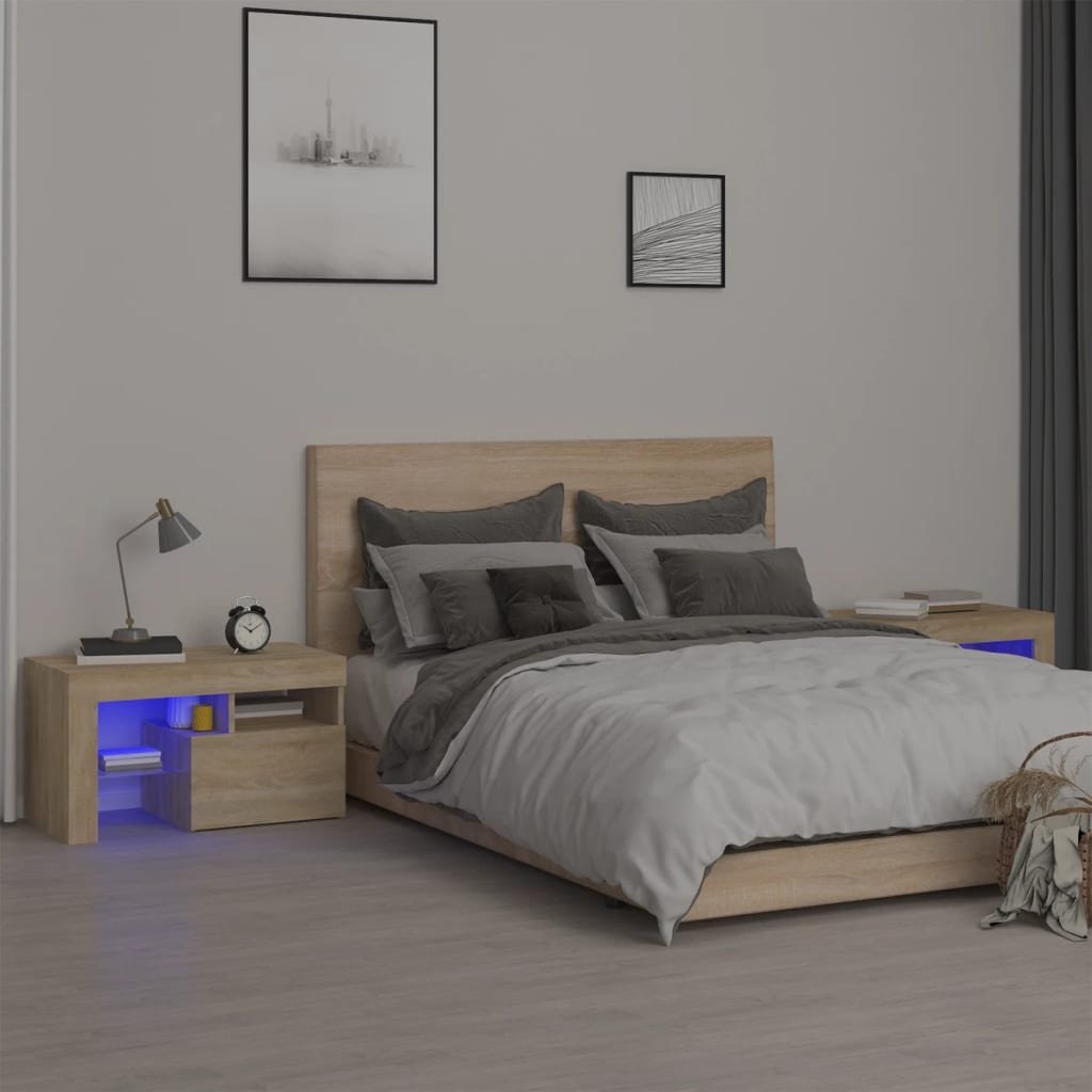 vidaXL Yöpöydät 2 kpl LED-valoilla Sonoma-tammi 70x36,5x40 cm