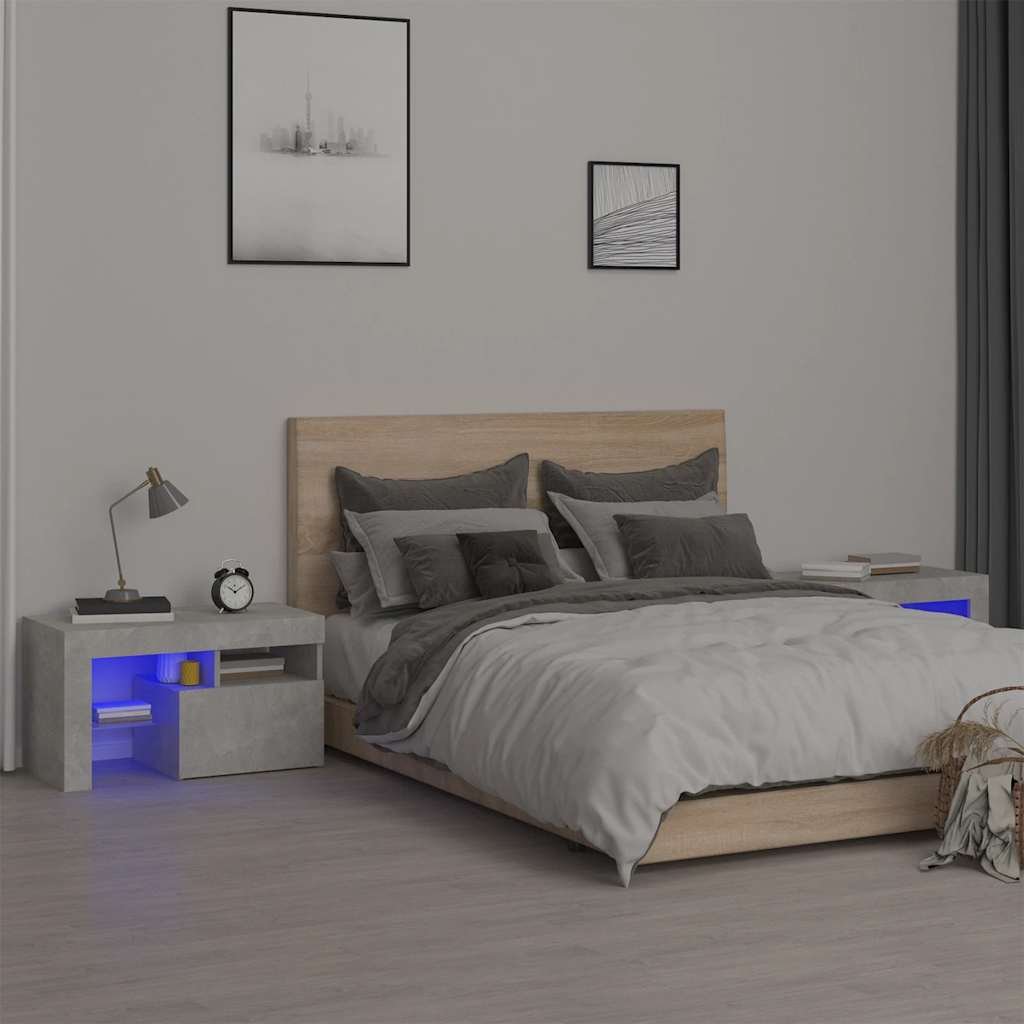 vidaXL Yöpöydät 2 kpl LED-valoilla betoninharmaa 70x36,5x40 cm