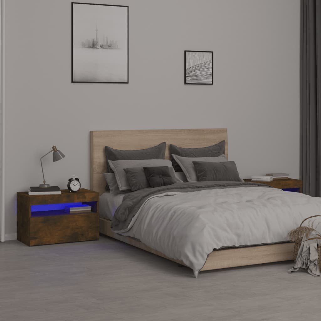 vidaXL Yöpöydät 2 kpl LED-valoilla savutammi 60x35x40 cm