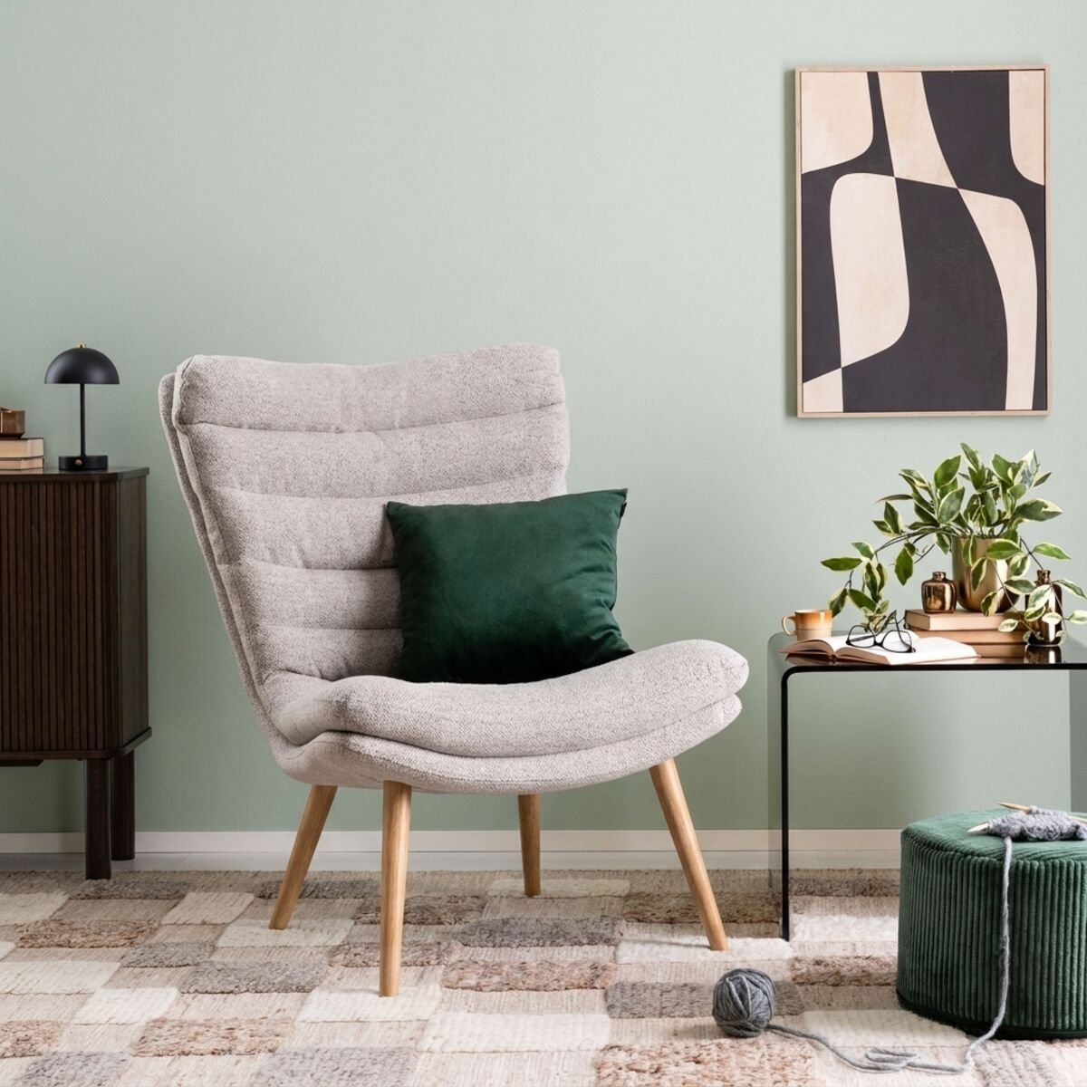 Daalia nojatuoli beige Monza 60, tammi jalat