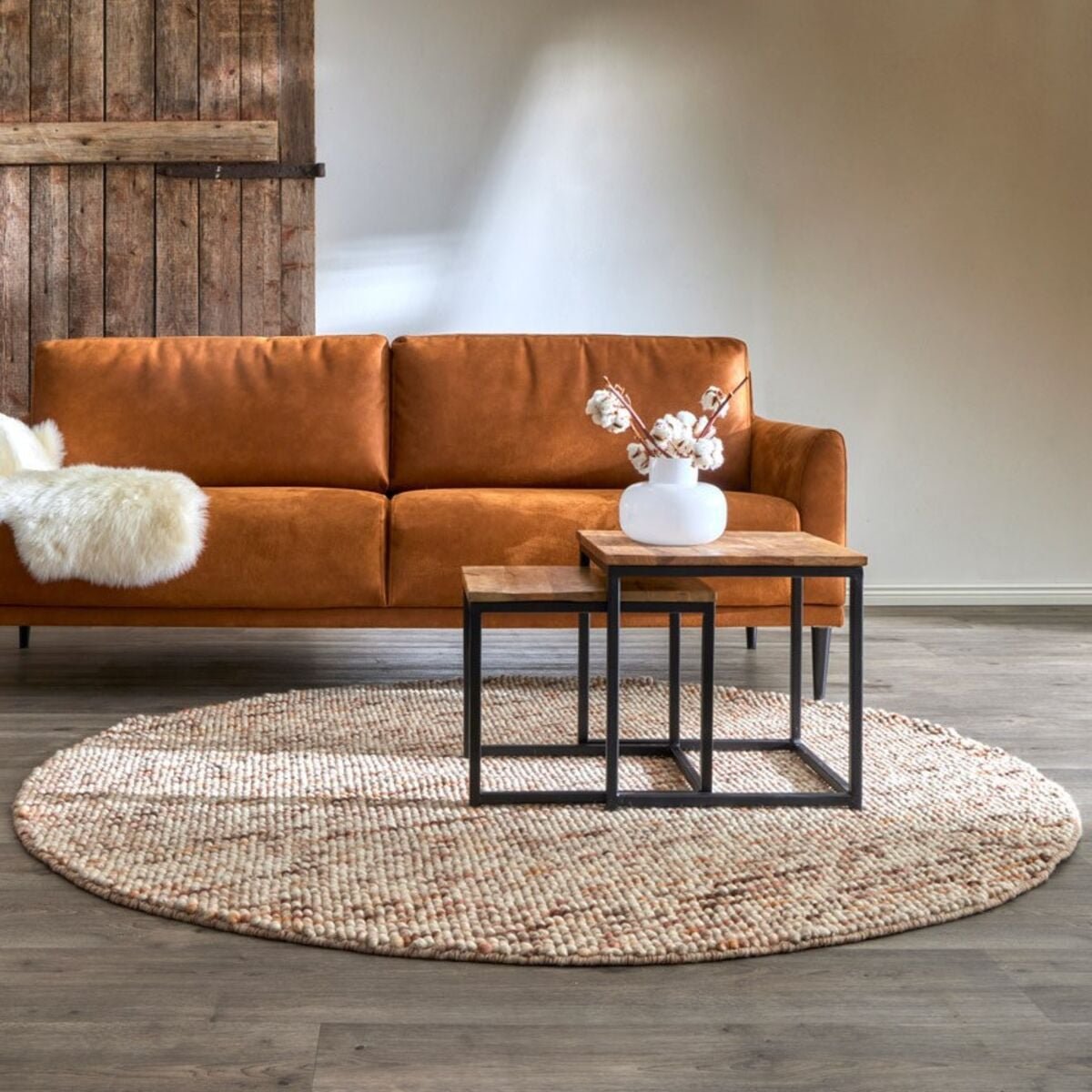 Finarte Nirvana villamatto 150 cm pyöreä kupari/beige
