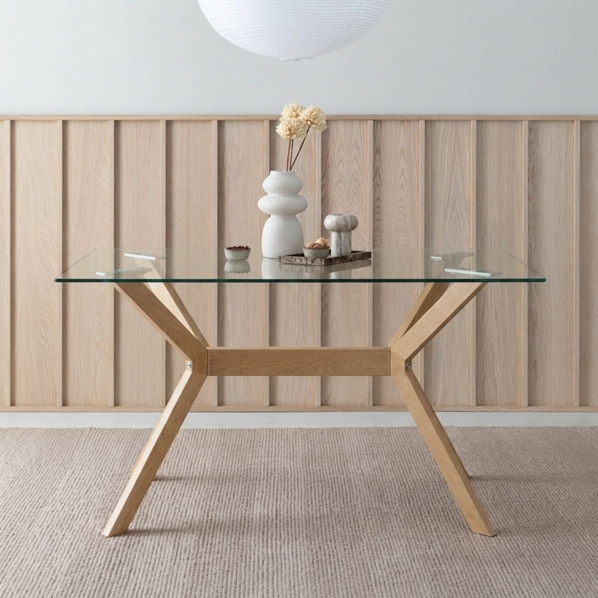 Halen ruokapöytä 130x80 cm tammi/ kirkas lasi